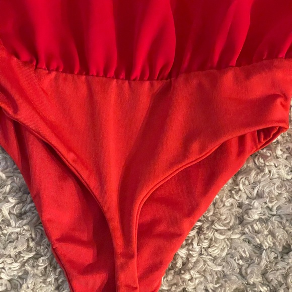BABATON Aritzia Bodysuit XXS Red Long Sleeve Tie Front Ace Blazer Style Thong - Picture 9 of 13